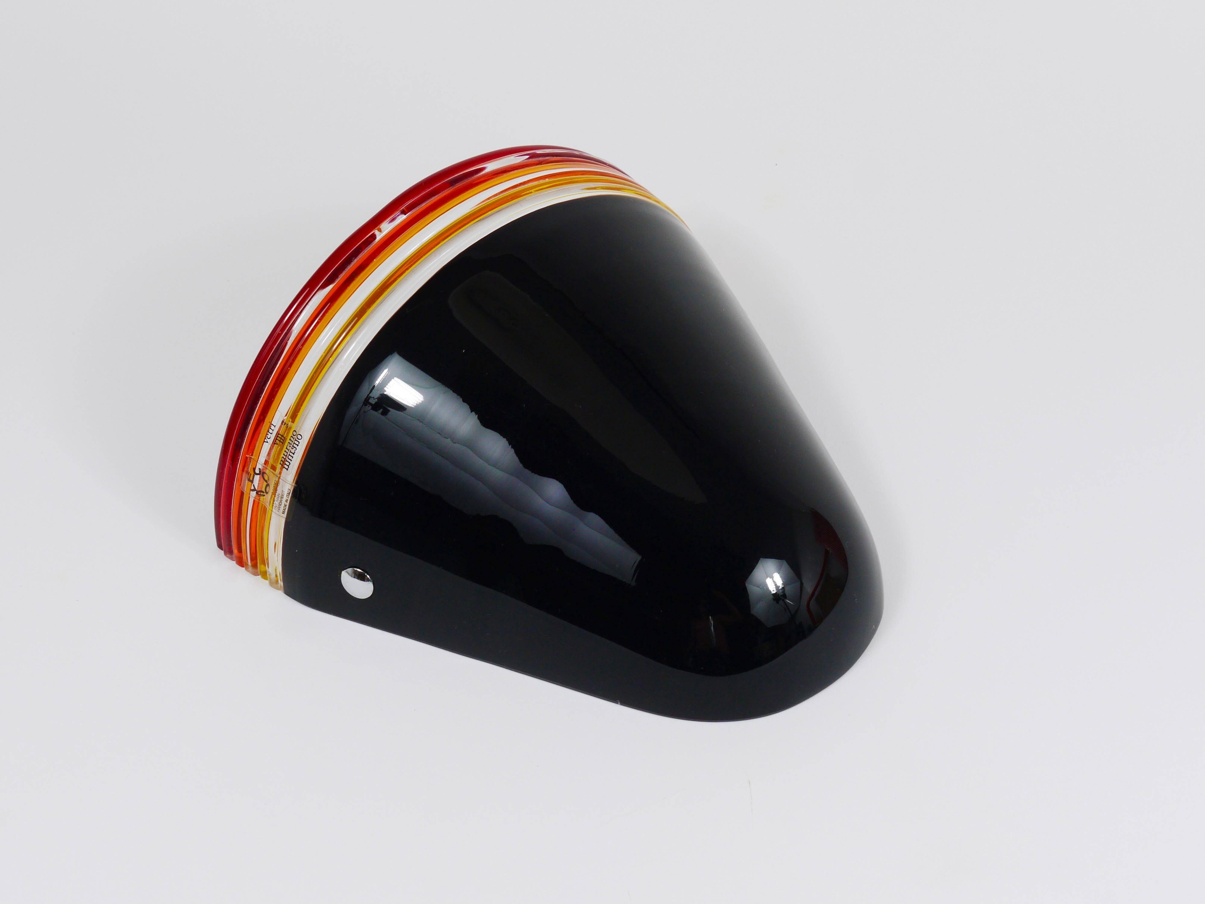 Lampe Appliquée Murale Febo Roberto Pamio, Verre de Murano Noir, Leucos, Italie, Années 1980