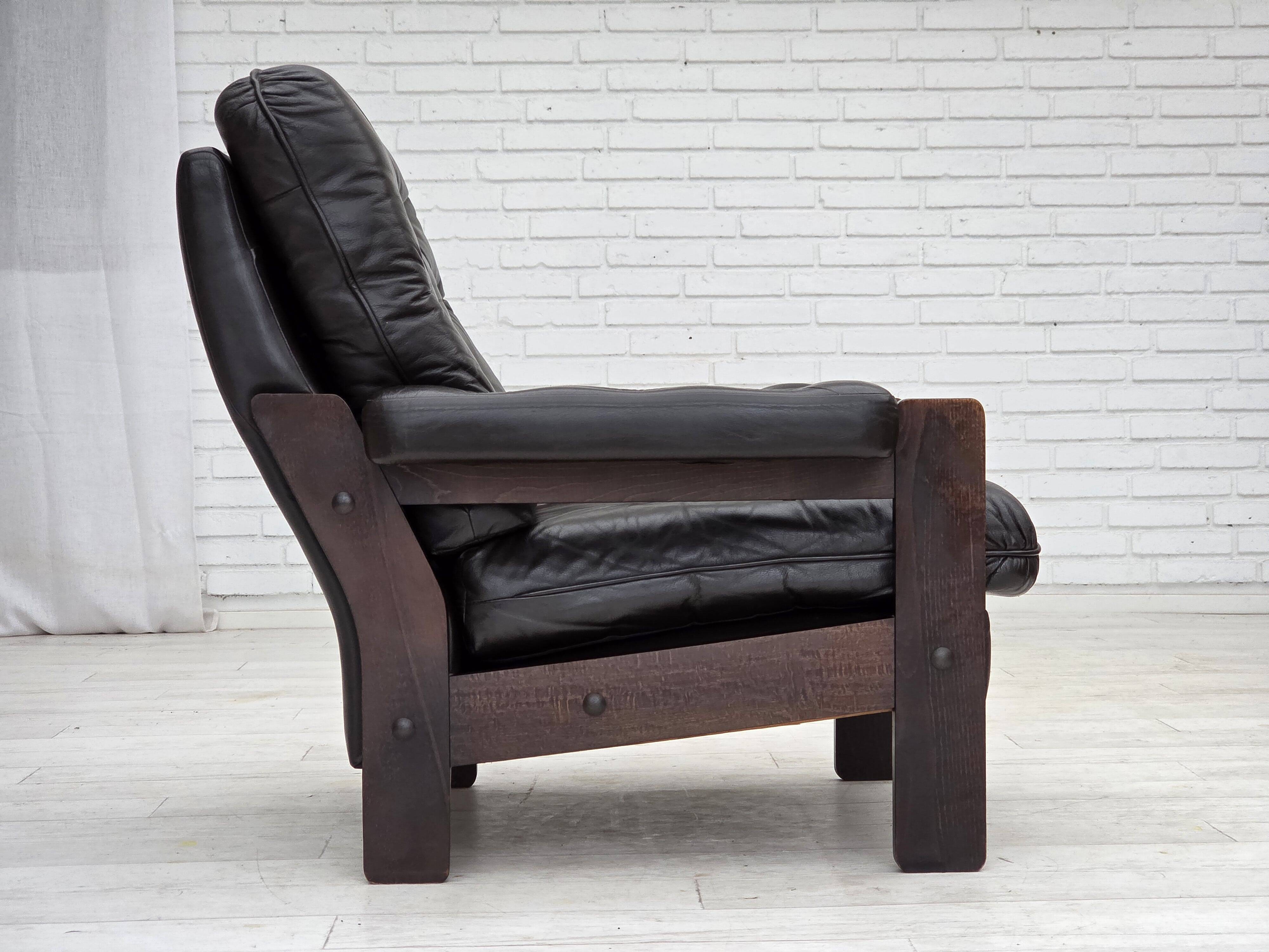 1970s, Danish armchair, brown furniture leather, oak wood.