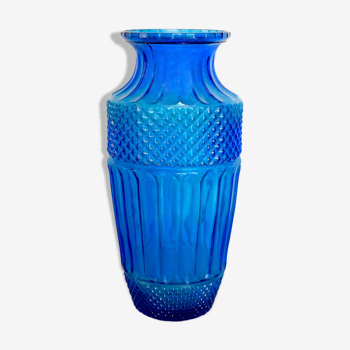 Vase art déco bleu turquois en verre pressé moulé italien 1920