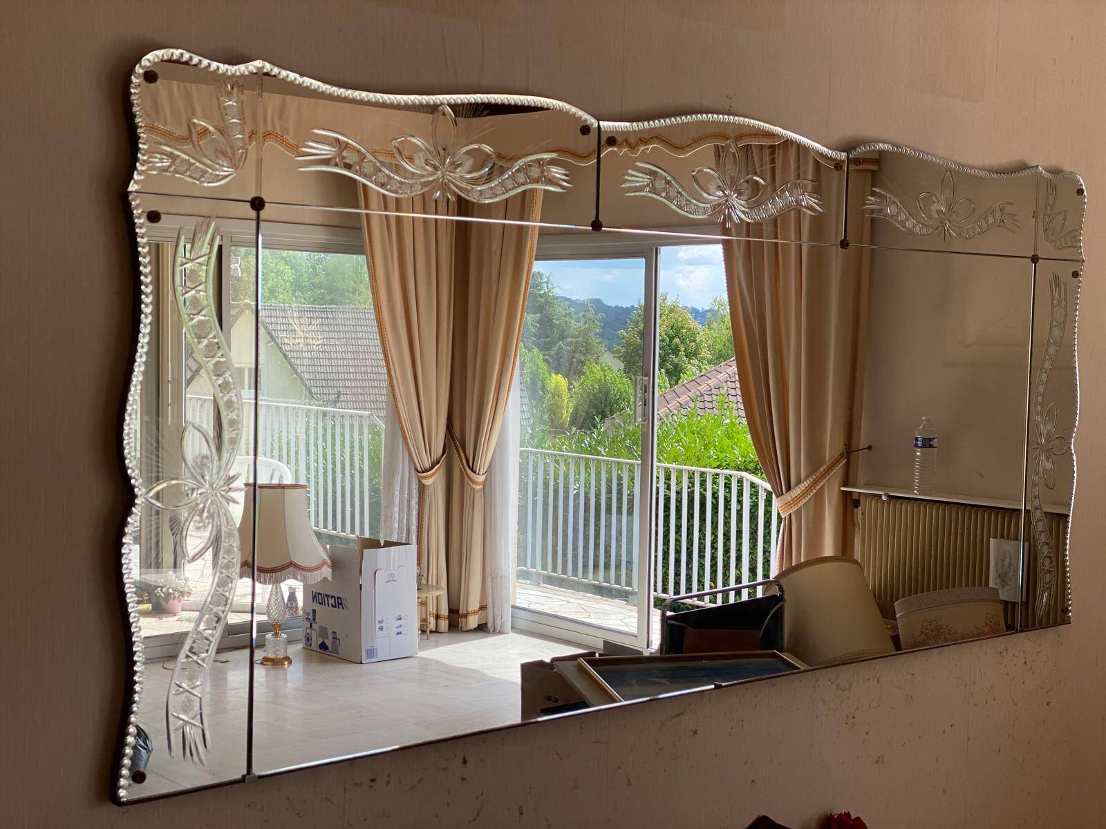 Art Deco sculpted bistro brasserie mirror 1960 225x100cm