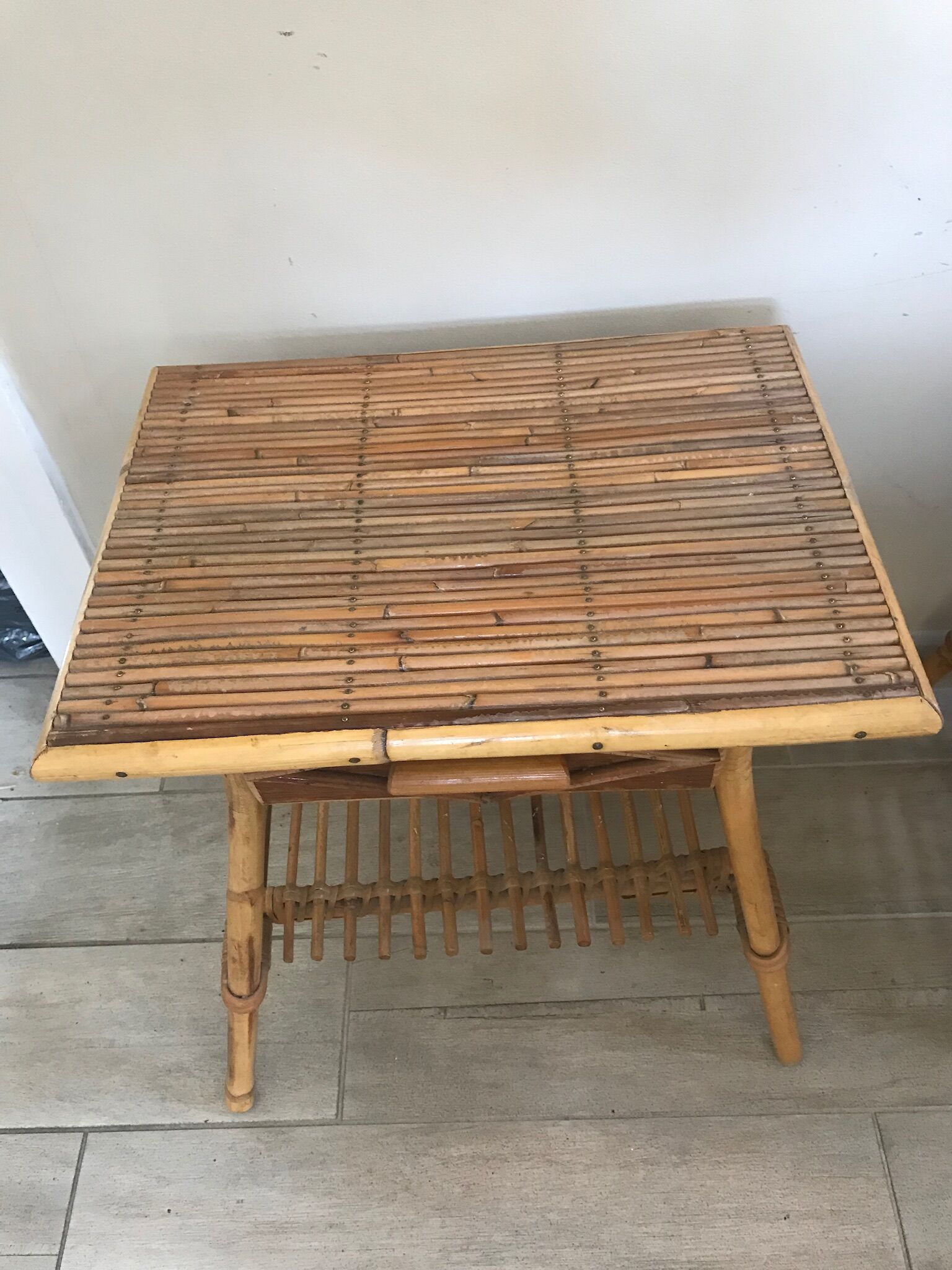 Pair of vintage rattan bedside tables 60 years