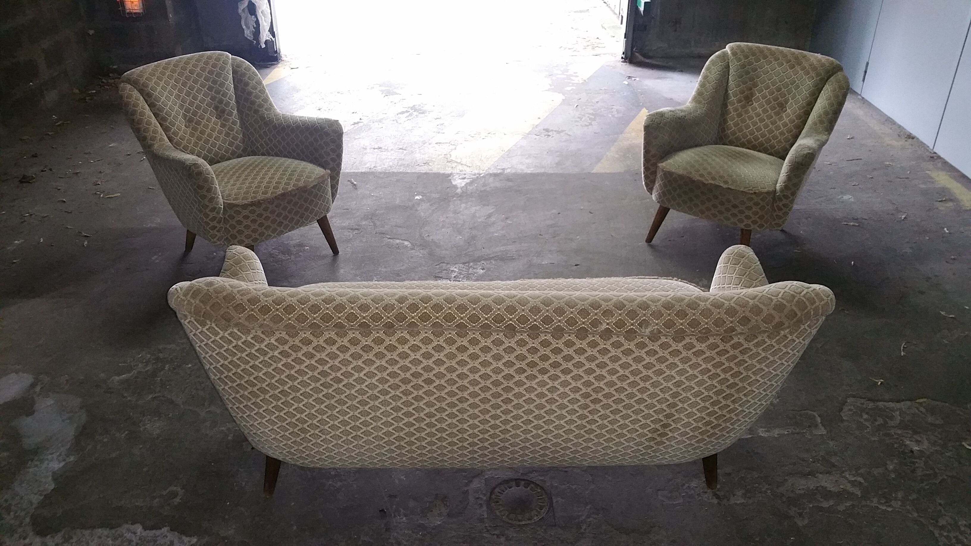 Set canapé sofa + 2 fauteuils années 50 60 d'epoque