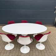 Original oval Tulip Knoll table 198cm white laminate, NEW in the box.