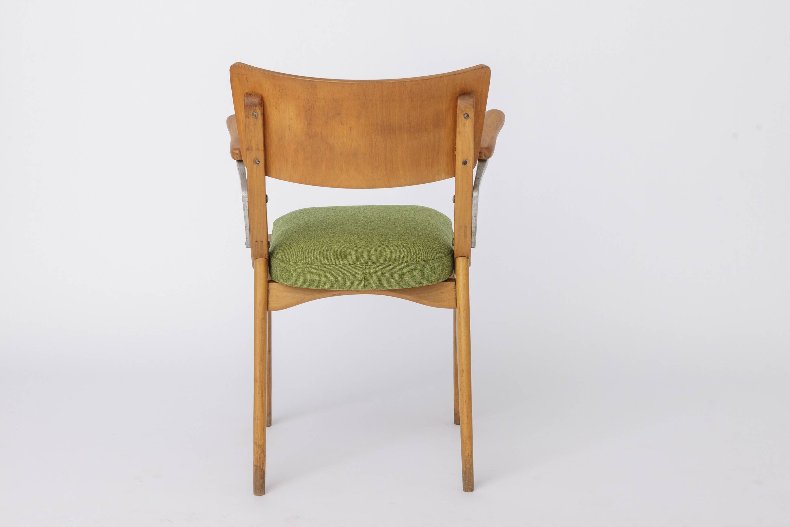 Fauteuil vintage années 1950 Allemagne, chaise en bois de hêtre, restaurée et rembourrée.