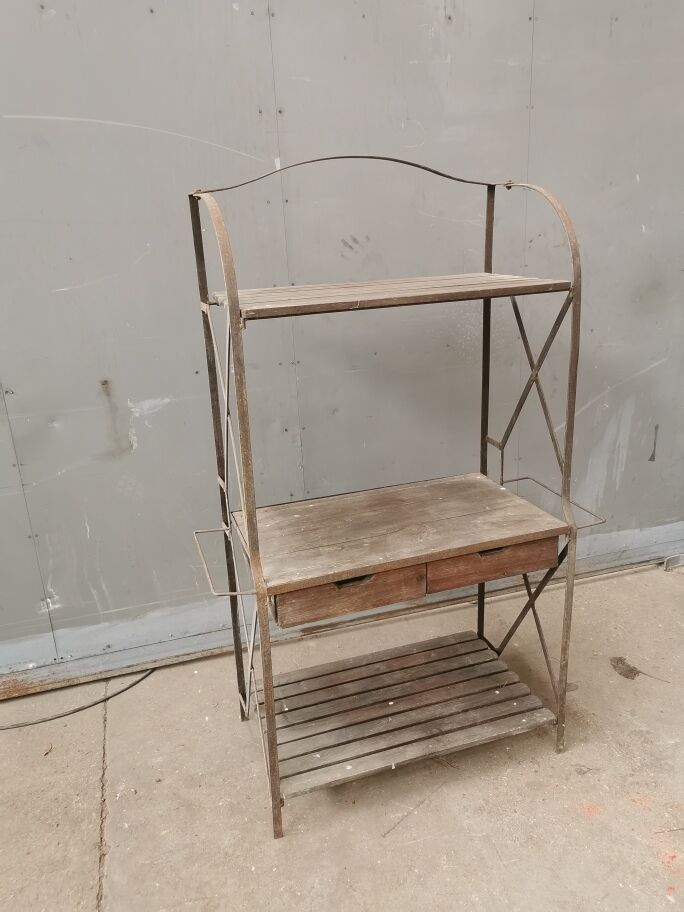 folding metal and wood florist shelves