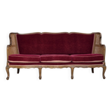 1950s, Danish 3-seater sofa, furniture velour, ash wood, mesh.