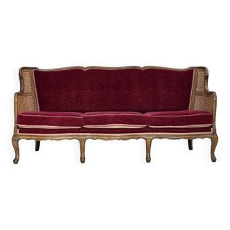 1950s, Danish 3-seater sofa, furniture velour, ash wood, mesh.
