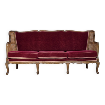1950s, Danish 3-seater sofa, furniture velour, ash wood, mesh.