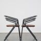 Set of 4 1970s design dining chairs with leather seats and metal frame