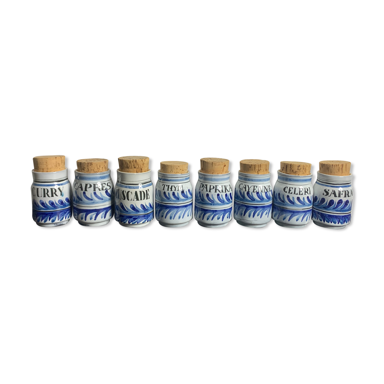 Set of 8 ceramic spice pots by Roger Capron