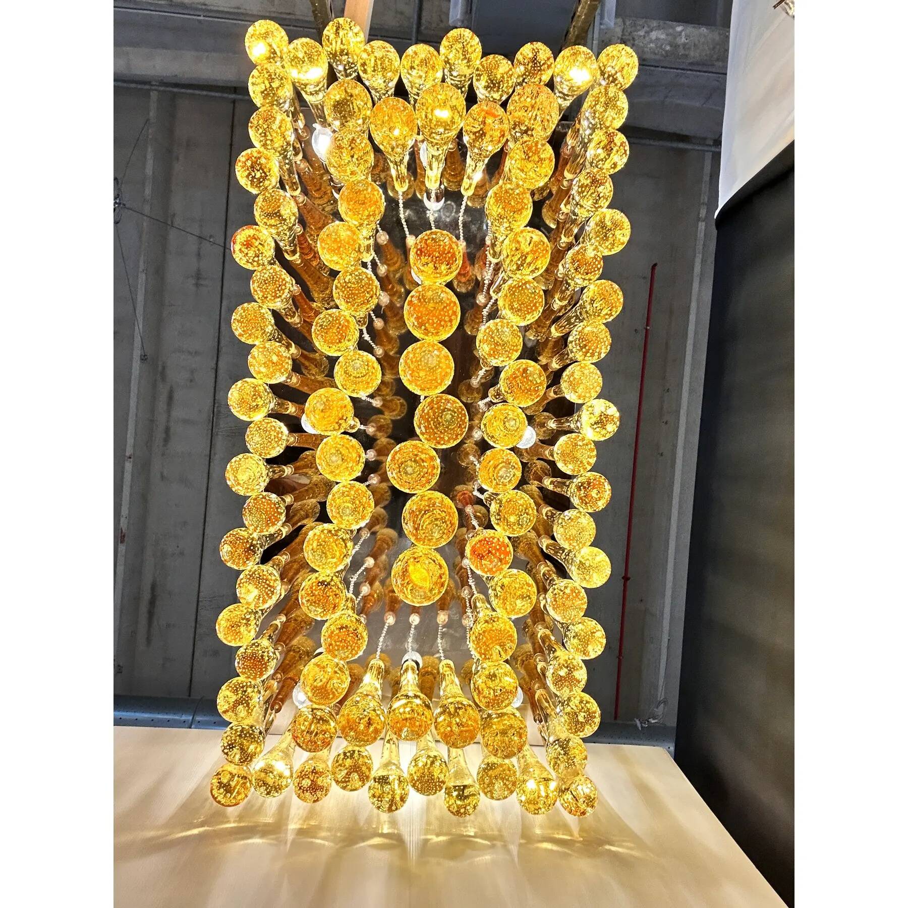 Impressive Mid-Century Modern Amber "Drops Murano Glass Flush Mount