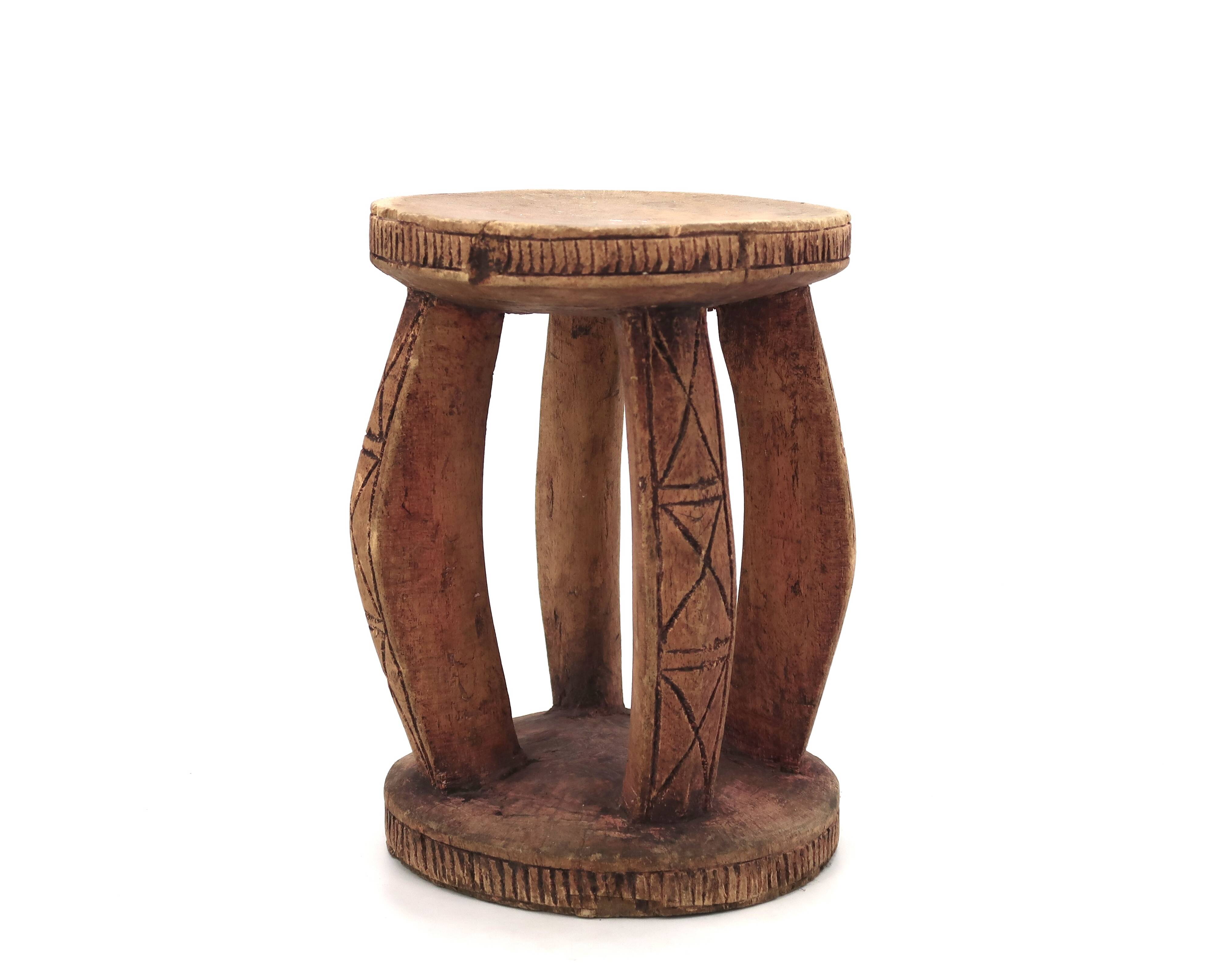 African stool with scarified wooden decoration, 1980s