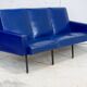 Sofa imitation leather blue and steel, 3 seats, France, circa 1960