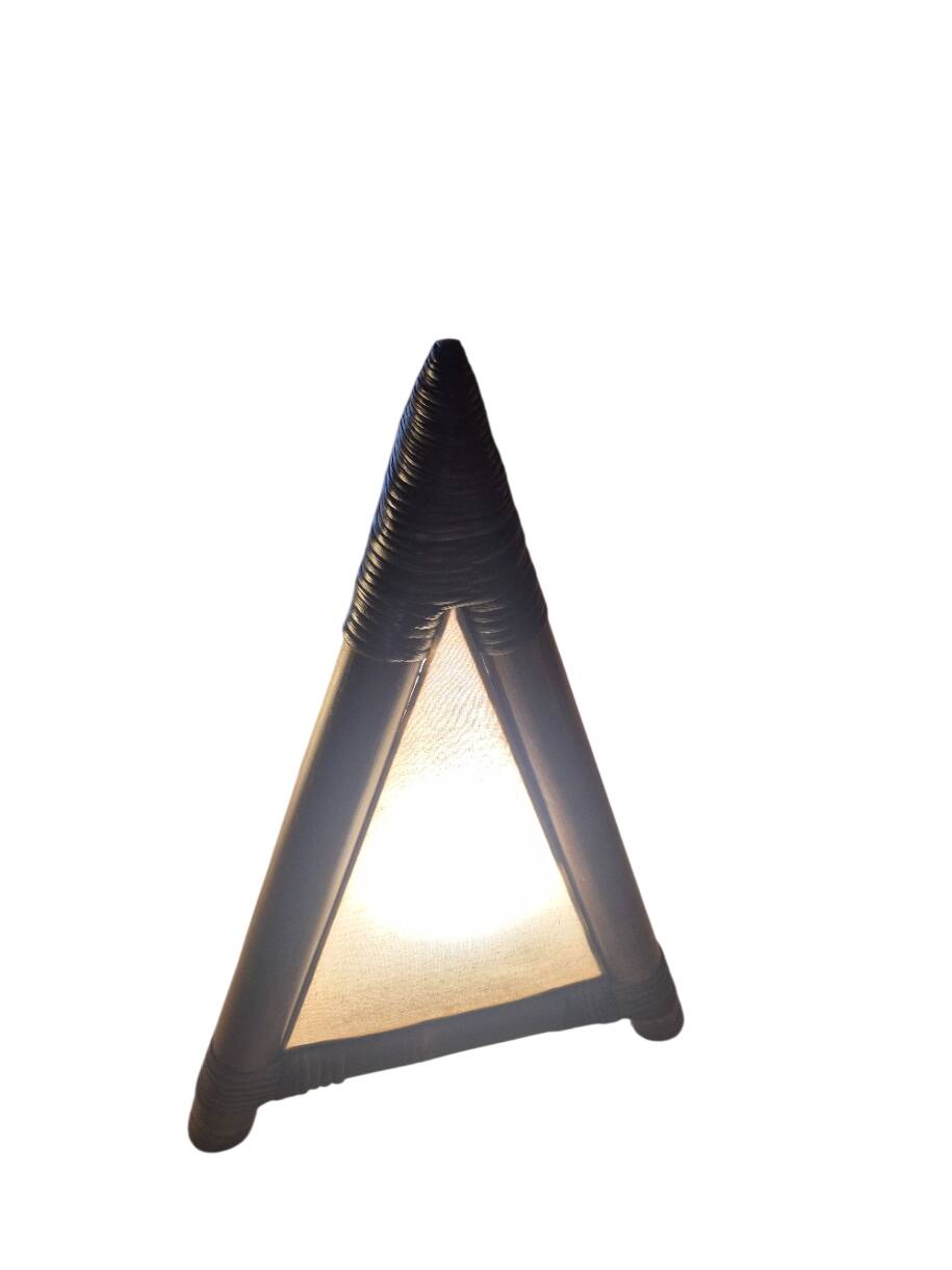 pairs of pyramid lamps in bamboo and fabric from 1960/1980