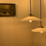 Pair of suspensions bistrot 1920 opaline indus