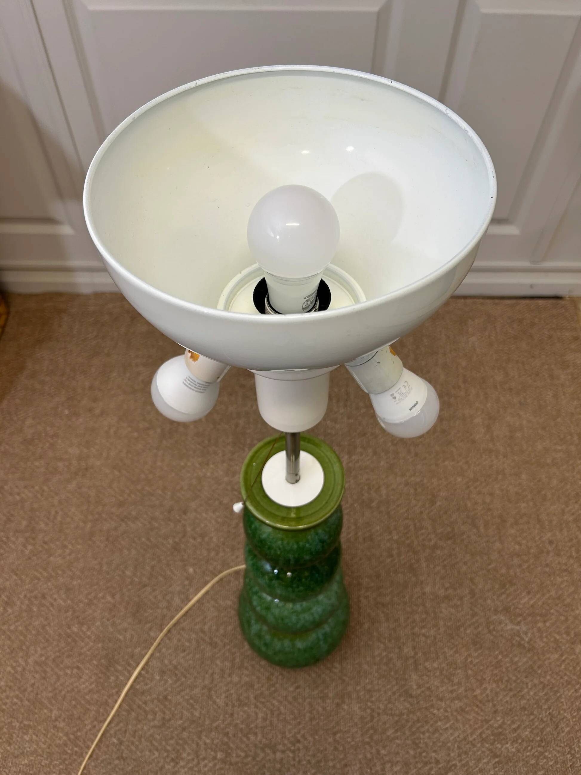 Green ceramic sun lamp/table, Kaiser Leuchten, Germany, 1960s elegance.