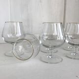 Set of 6 small armagnac glasses with golden rim