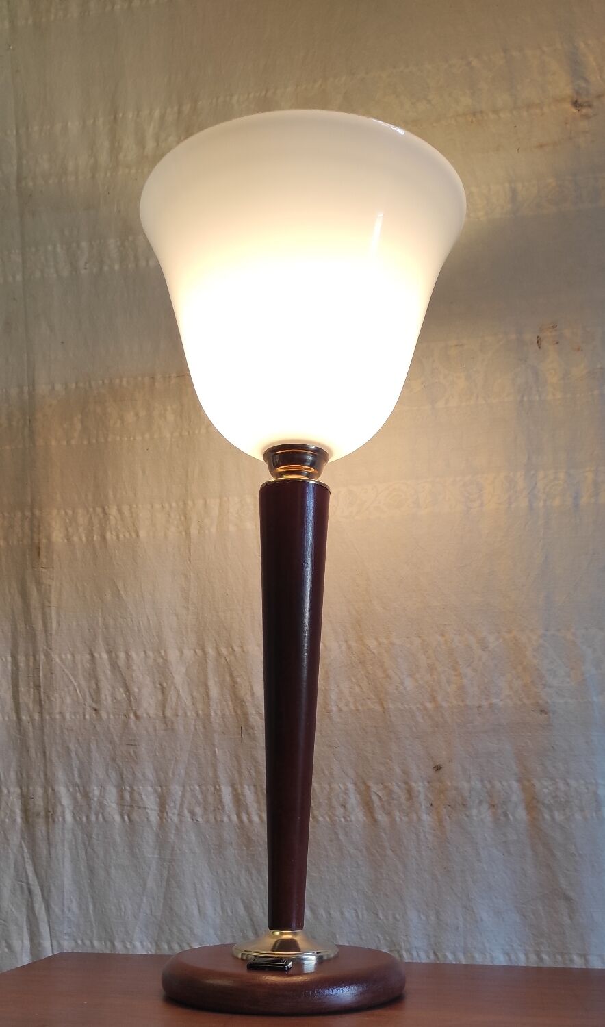 Mazda table lamp in wood and opaline - mid 20th century.