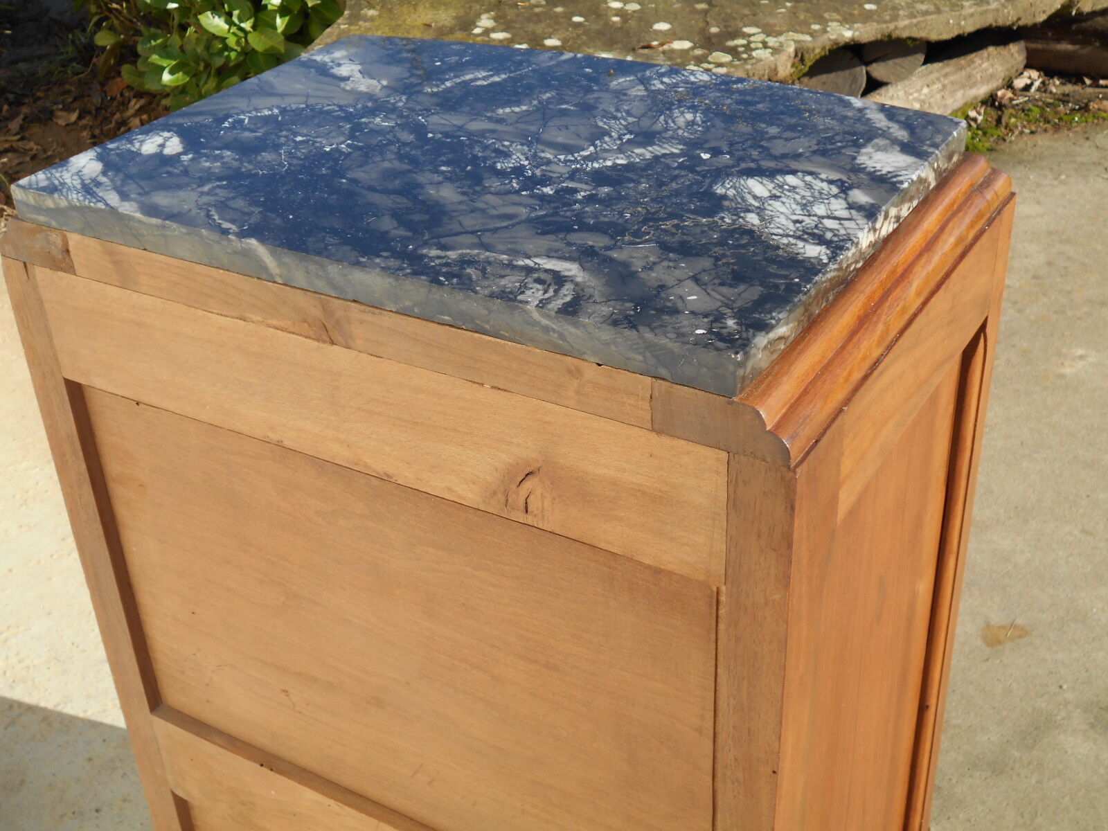 Solid walnut bedside table with marble plan, 50's