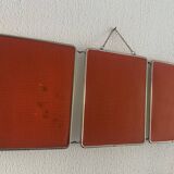 Vintage 1960s red barber triptych mirror Mirbel Paris - 28 x 70 cm