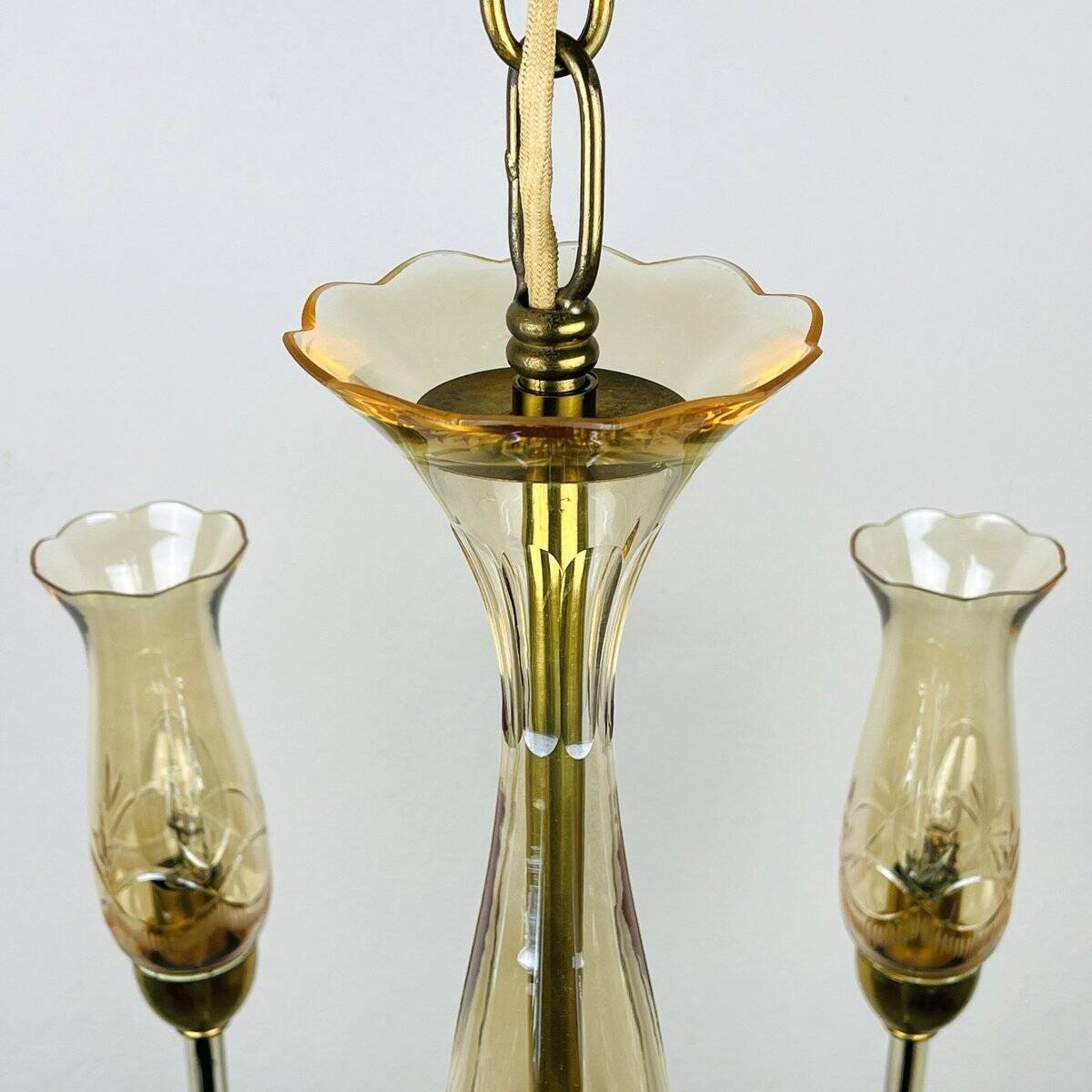 Vintage Murano glass chandelier in amber by De Majo, Italy, 1970s.