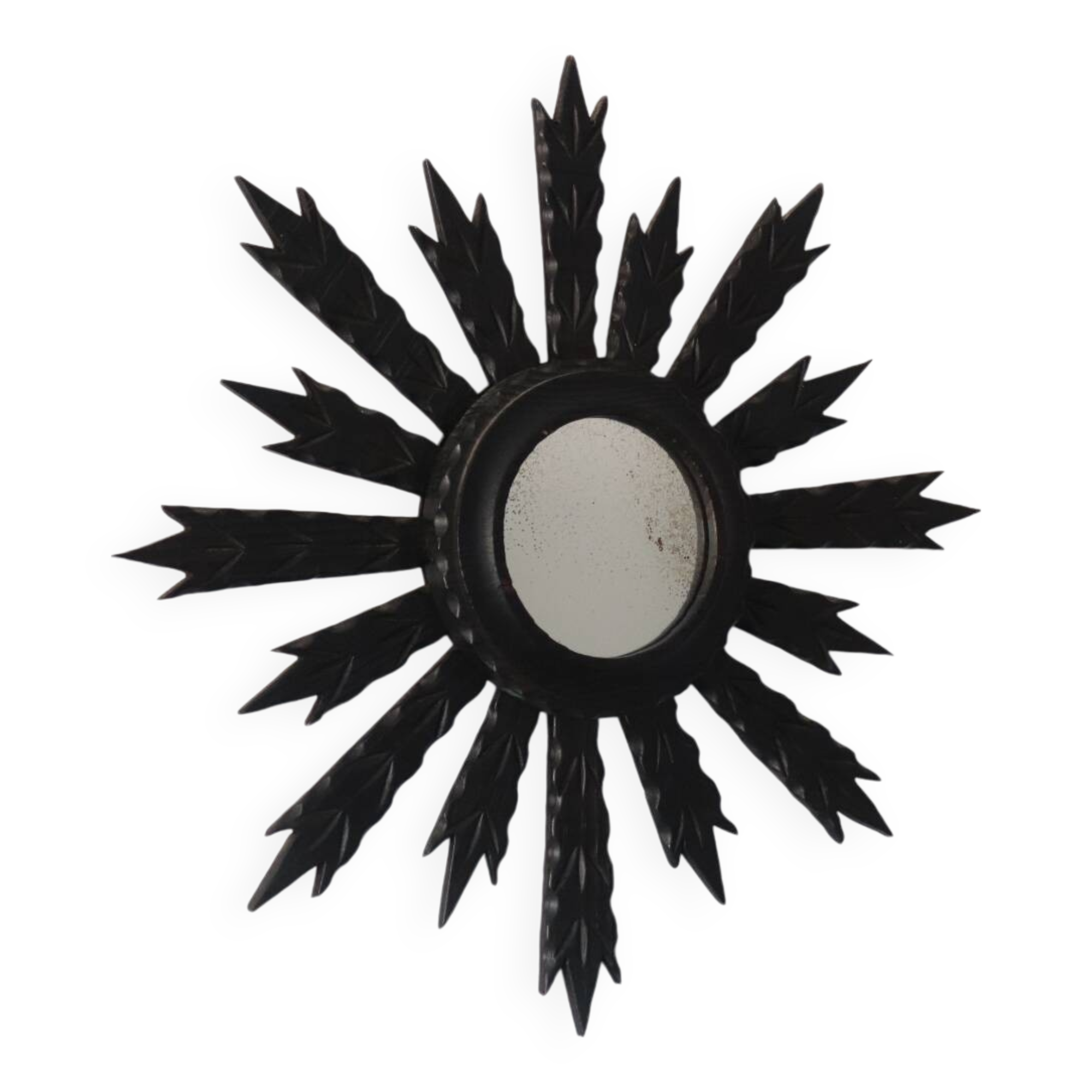 Antique black wooden sun mirror