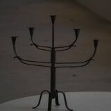 Brutalist Scandinavian candlestick in wrought iron and metal from the mid-20th century.