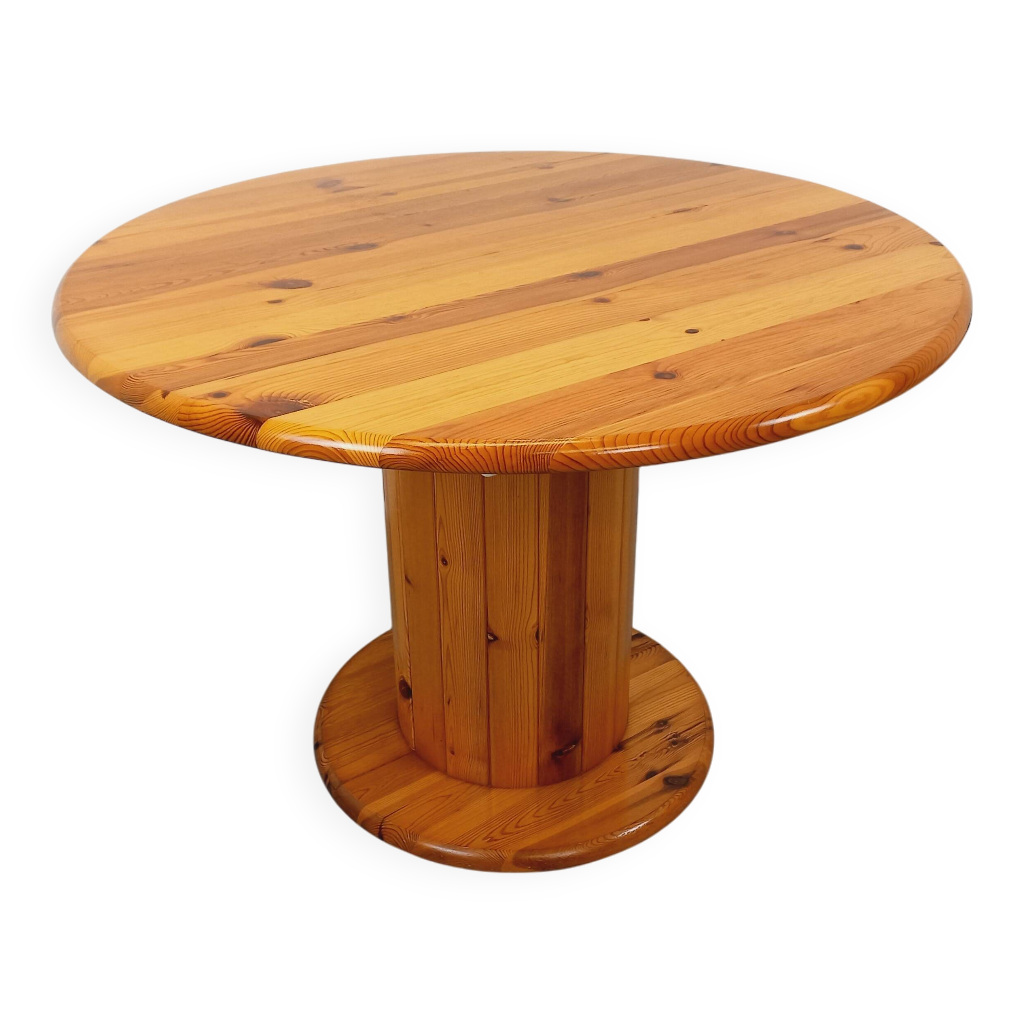 Vintage Scandinavian round pine dining table from the 60s 70s