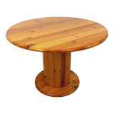 Vintage Scandinavian round pine dining table from the 60s 70s