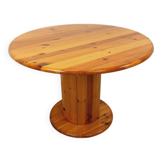 Table à manger ronde scandinave vintage en pin des années 60 70
