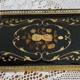 Old marquetry tray and gilded brass