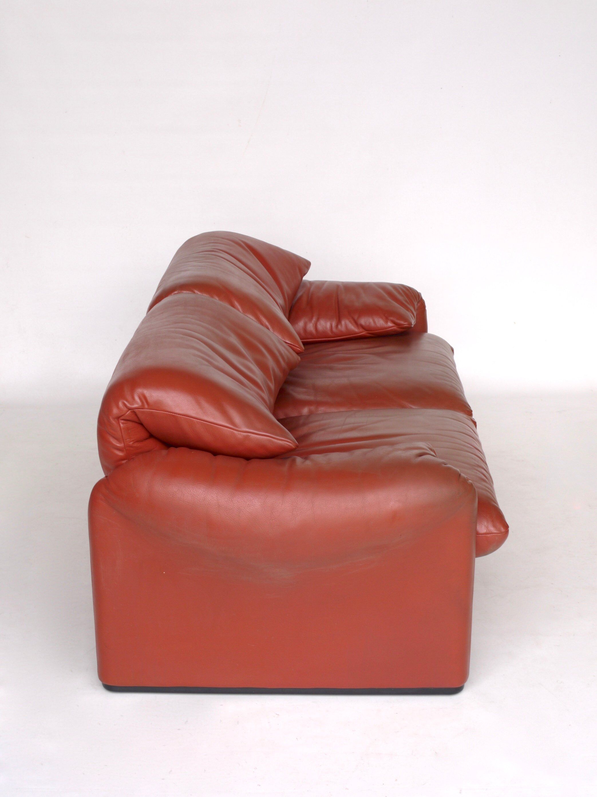 Italian Maralunga Leather Sofa by Vico Magistretti for Cassina
