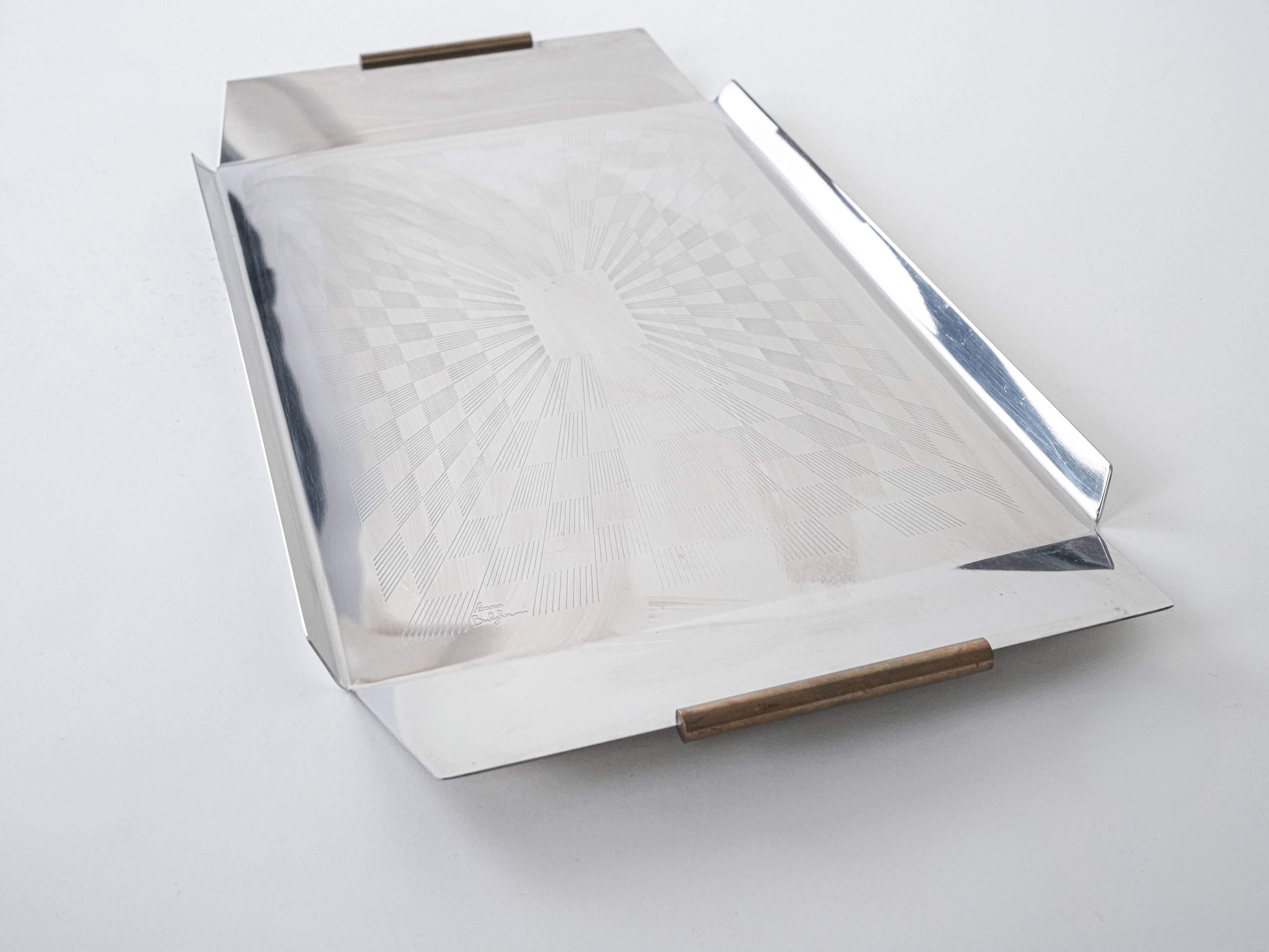 Stainless steel tray, Italian design, 1970s, made in Italy