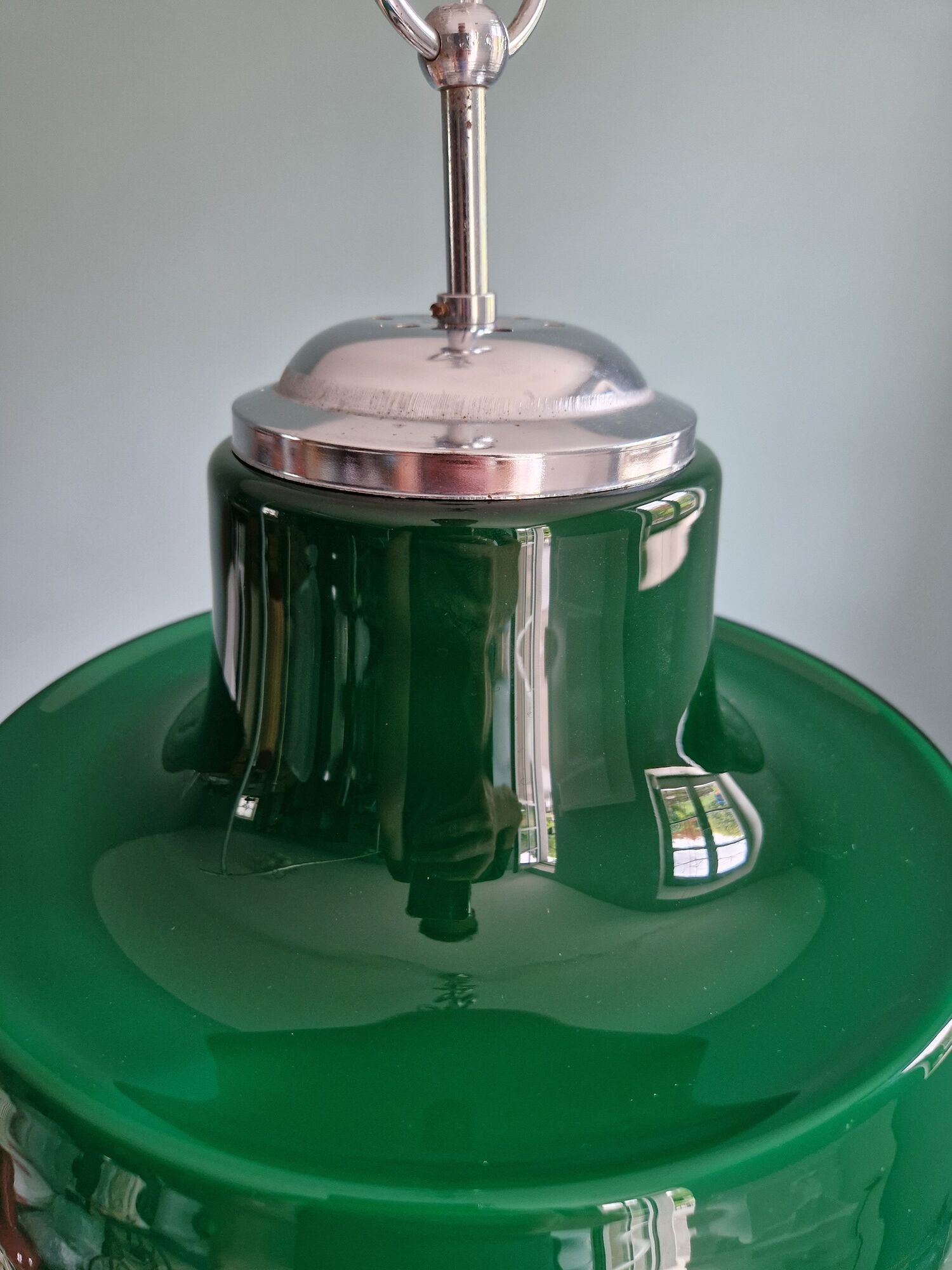 Large vintage pendant lamp in green opaline, 1970s