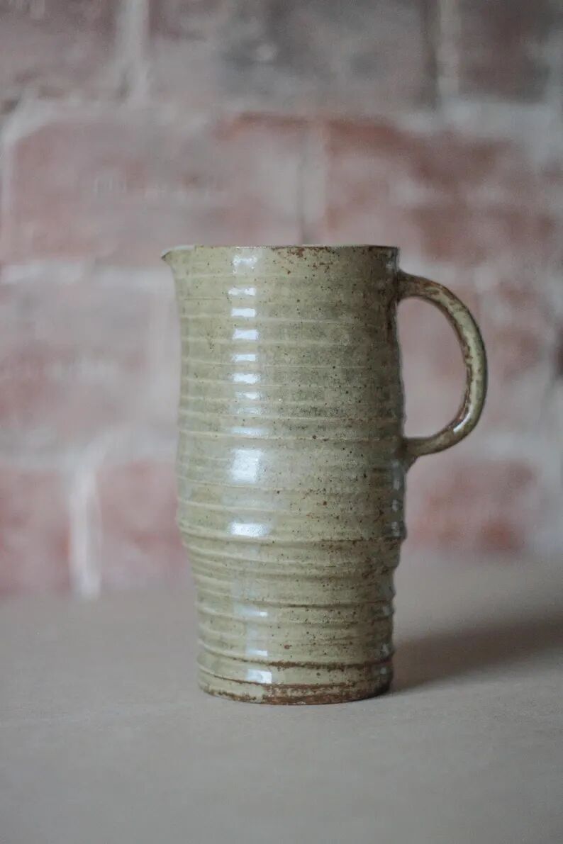 Glazed ceramic jug, signed vintage jug, pitcher, carafe, kitchen, collection
