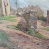 Watercolor by henri chartier: village streets around 1900, military painter
