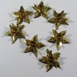 Ensemble de 7 bougeoirs en forme de fleur en laiton lourd brillant, 1970-1980