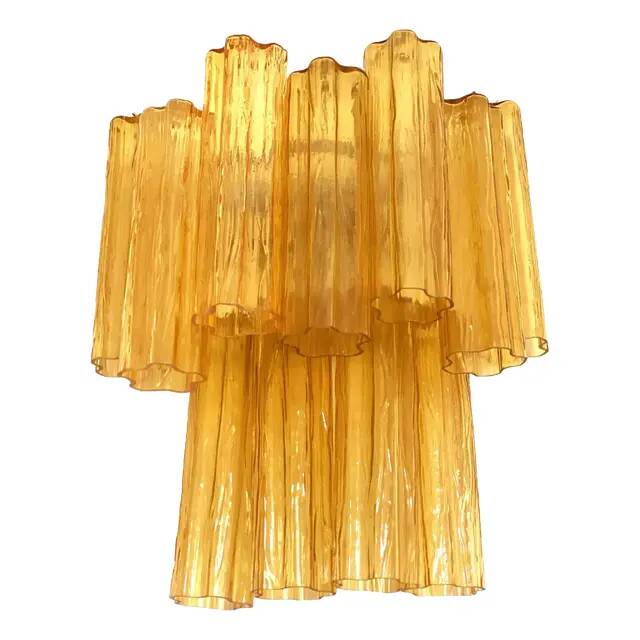 Handcrafted Flush Mount in Gold with Amber Murano Glass by Simoeng