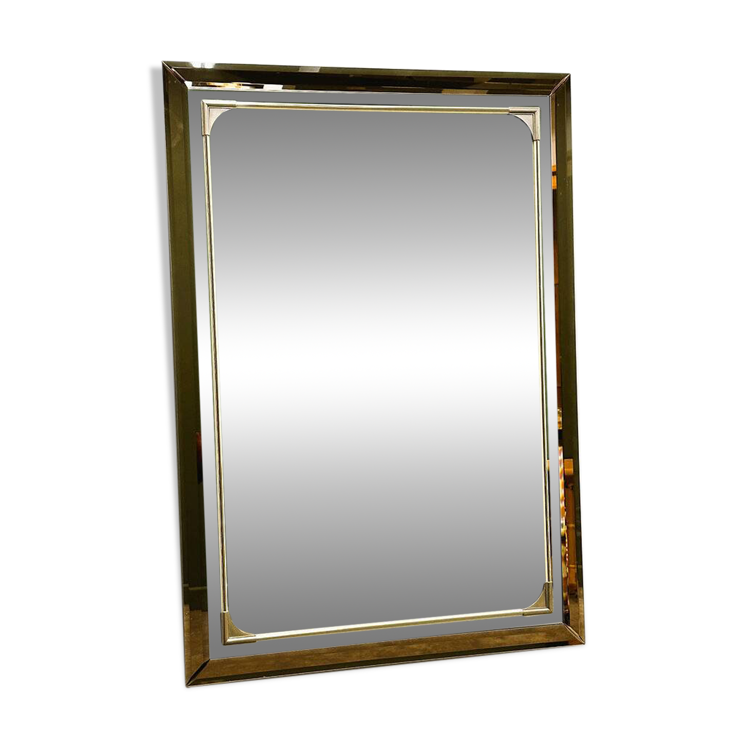 Rectangular Schöninger mirror with bronze-tinted glass and brass detailing, German