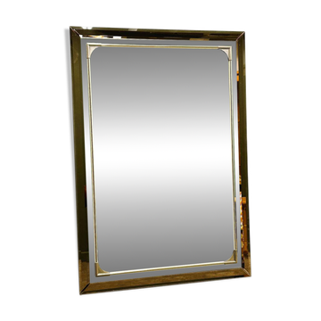 Miroir rectangulaire Schöninger en verre teinté bronze et détails en laiton, allemand