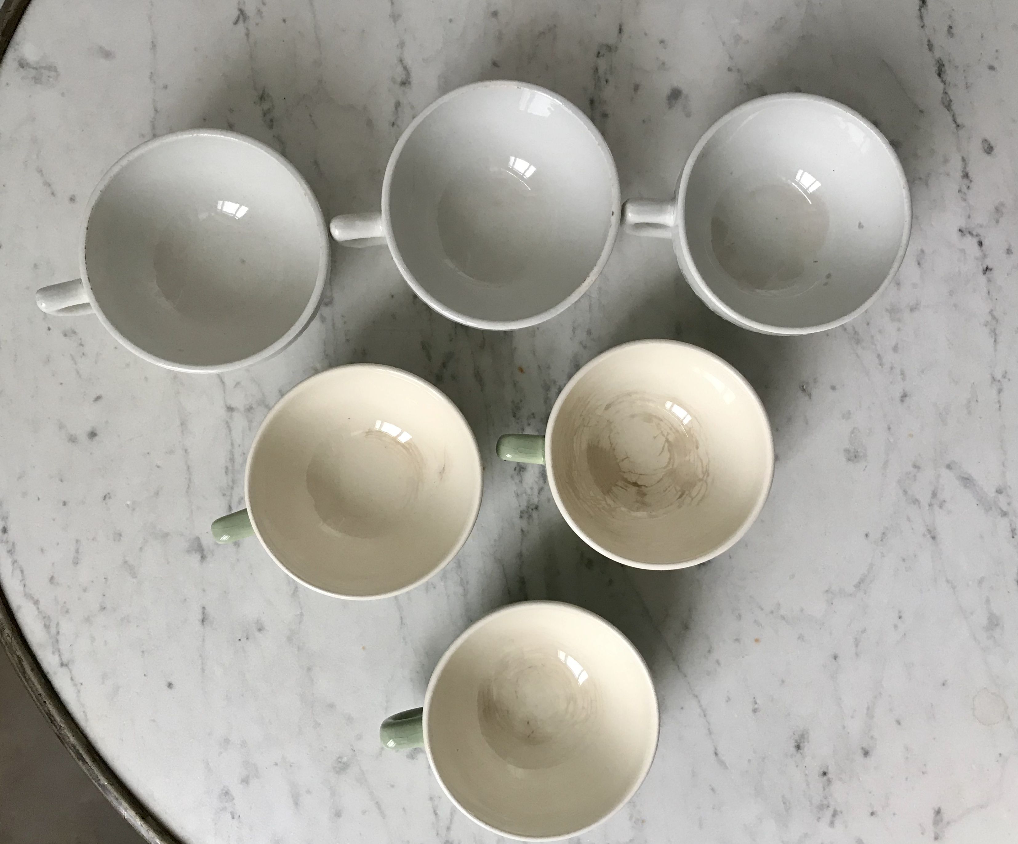 Set of 6 coffee cups Digoin letters and Villeroy & Boch green sage 50s-60s