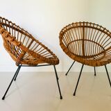 Pair of rattan armchairs, italy 60s