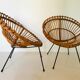 Pair of rattan armchairs, italy 60s