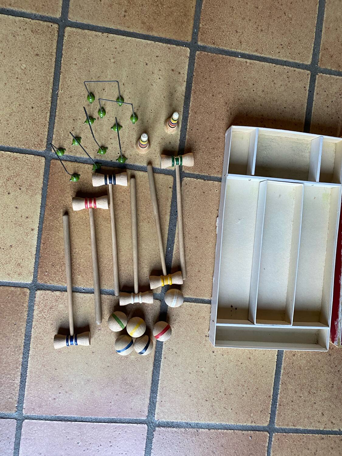 Antique wooden table croquet set