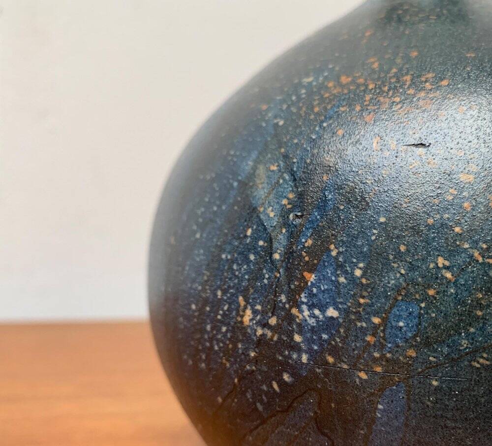 Vintage German brutalist studio pottery vase carafe by Gerhard Liebenthron, 1980.