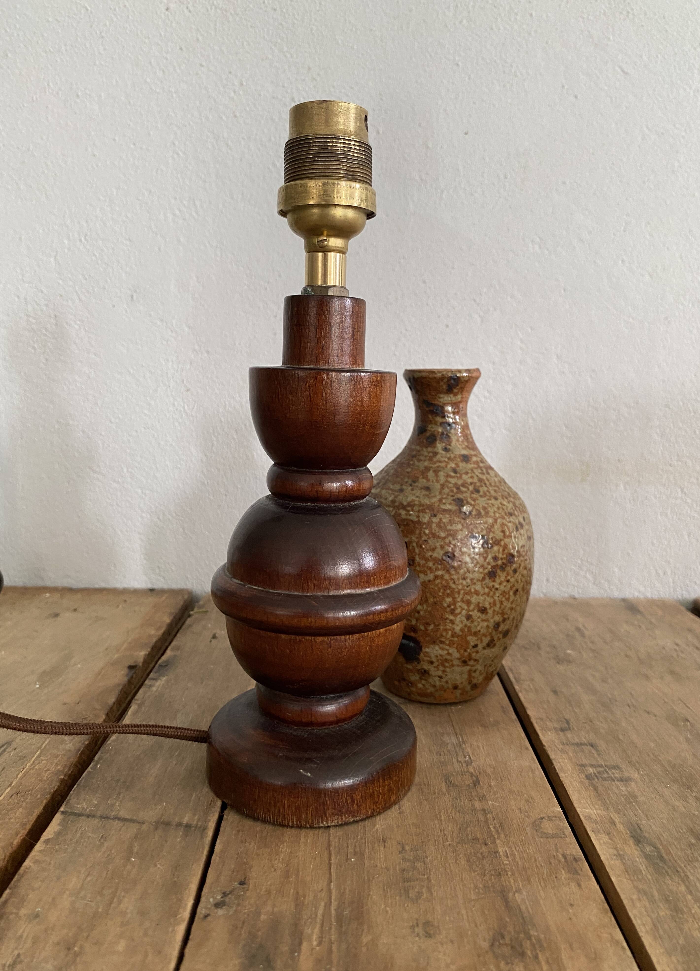 Wooden lamp, 2 M fabric cable, cotton lampshade