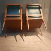 Pair of Louis XVI style armchairs upholstered in green leather.