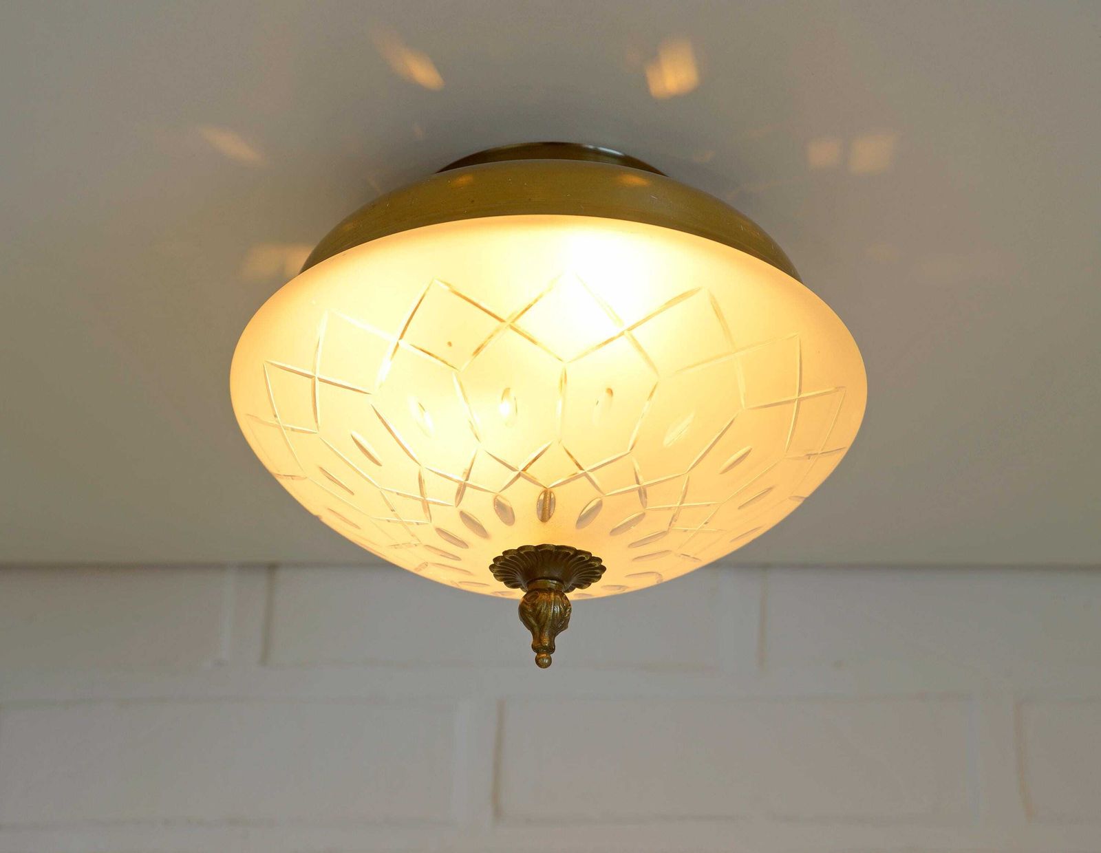 Vintage Art Deco Style Flush Mount Ceiling Light – Cut Glass & Brass.