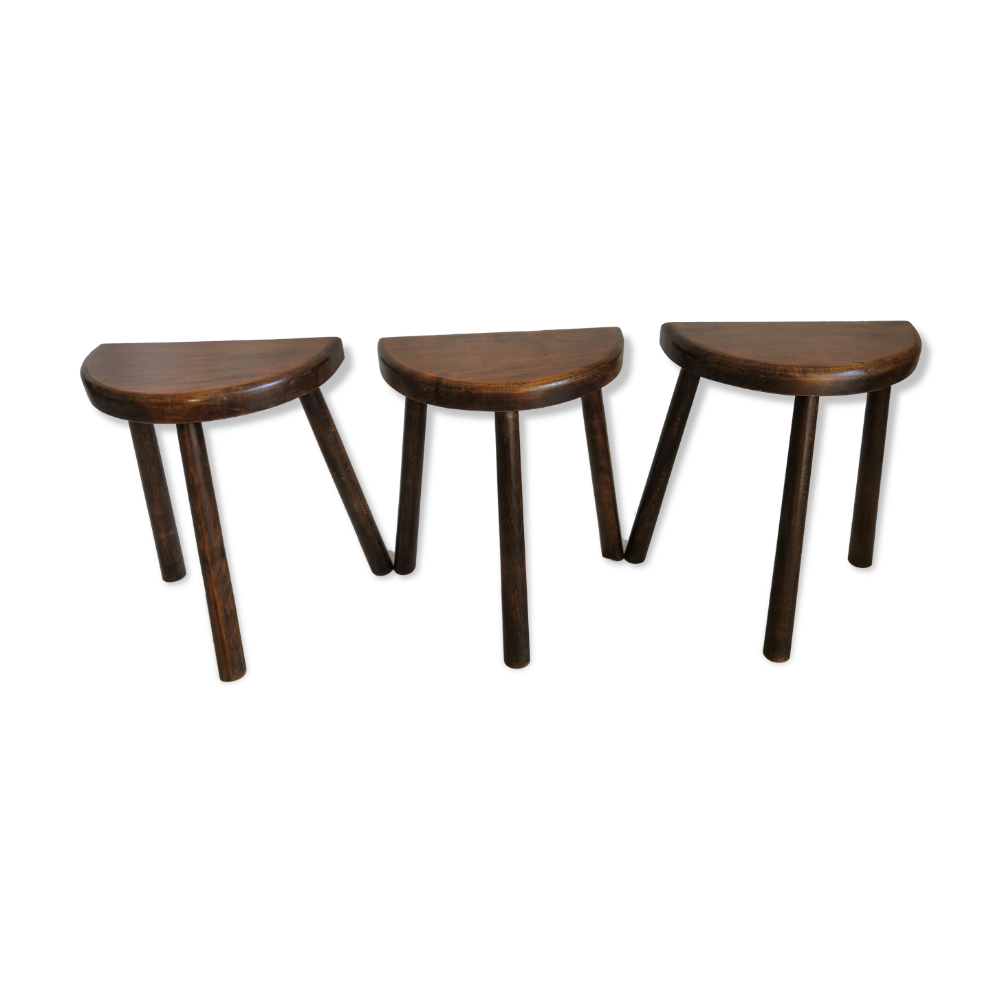 Trio of stools solid wood tripod brutal vintage brutalist