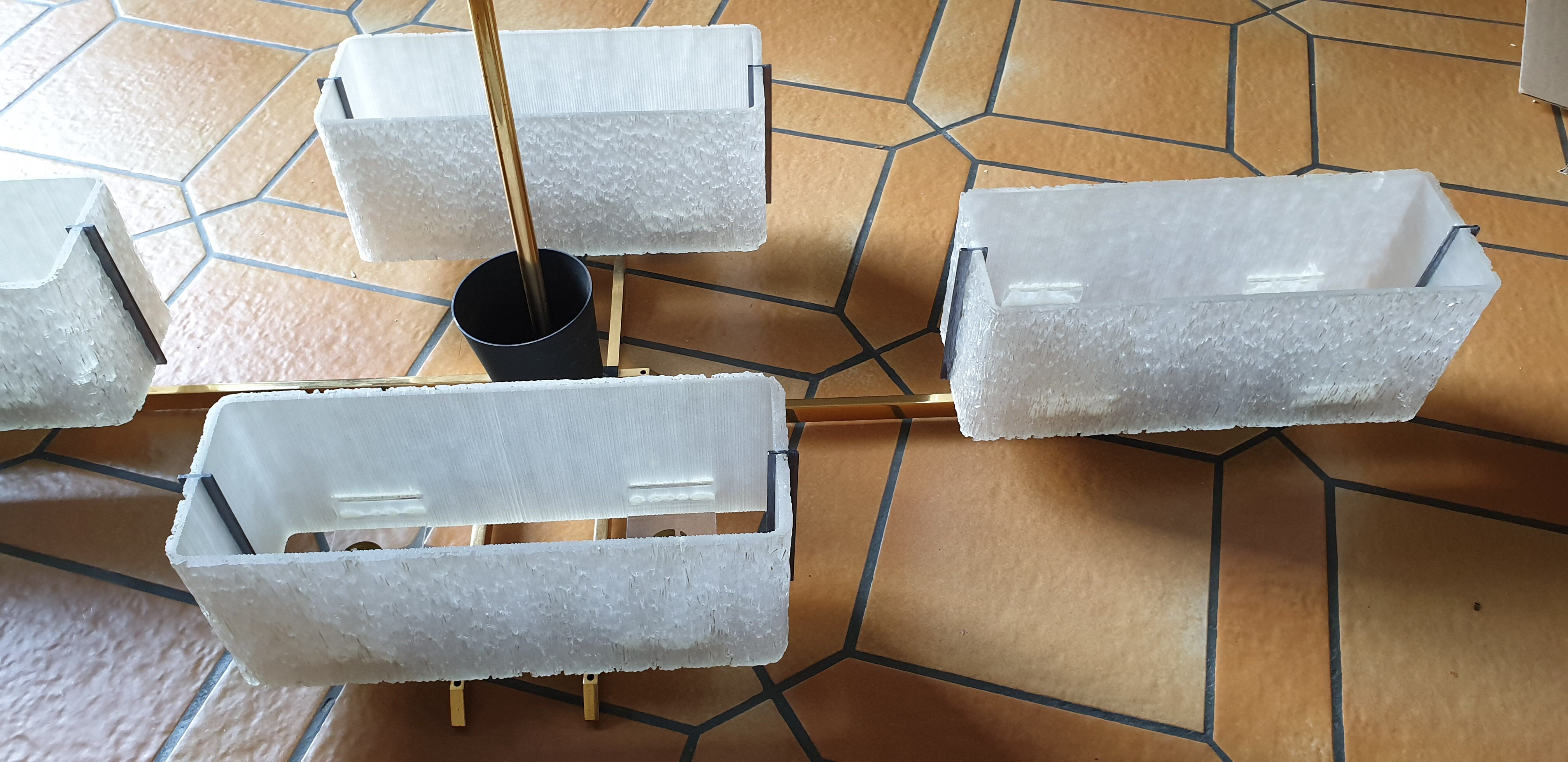 Arlus chandelier 4x2 brass lights prespex 1950/1960 vintage